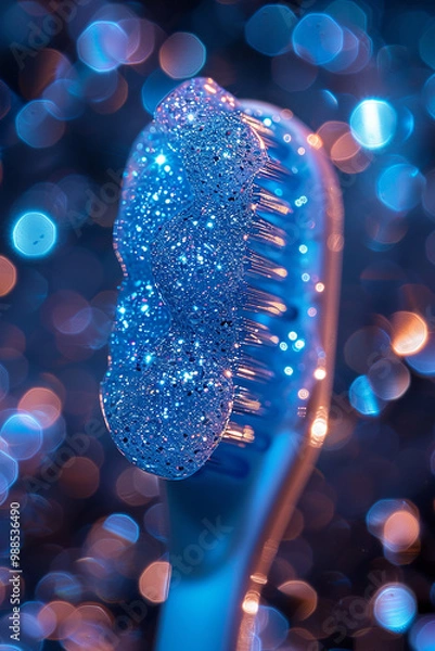 Fototapeta Toothbrush on glittering tooth paste close up generated.AI