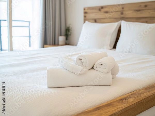 Fototapeta Cozy bedroom in a vintage hostel