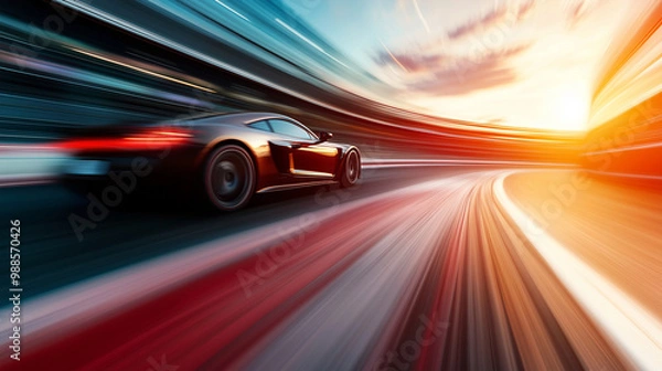 Fototapeta High-speed race car zooming through a track, with motion blur capturing the speed.