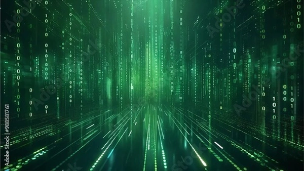Fototapeta  matrix of binary code in green, illustrating a digital landscape of ones and zeros, Generative AI.
