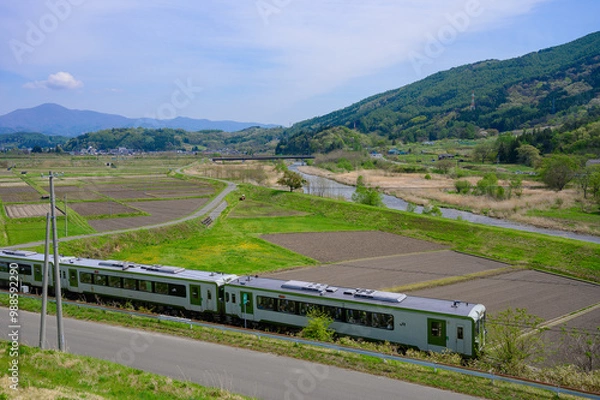 Obraz 丘の上から見た田舎の風景