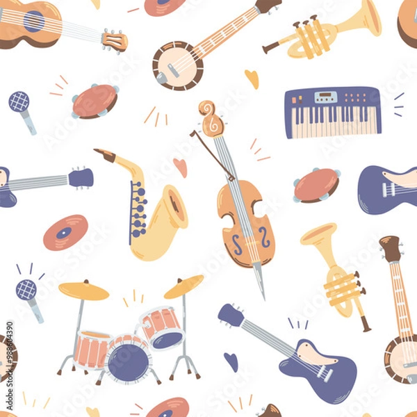 Obraz Abstract music seamless pattern on white background.
