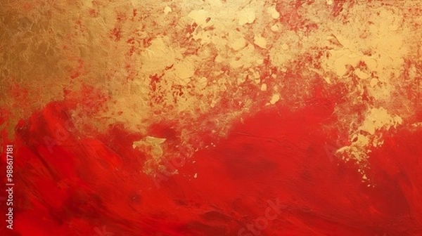 Fototapeta Chinese Abstract gold ink in red paper texture fat paint on surface background Flat lay top view copy space