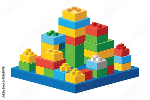 Fototapeta Colorful building blocks are stacked together, forming a vibrant and imaginative structure on a plain surface, building blocks a crucial part. isolated white background