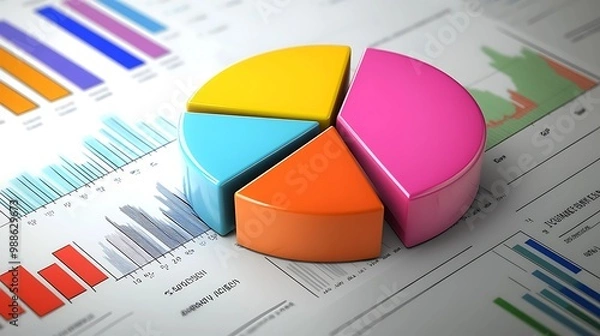 Fototapeta Strategic business plan with a pie chart and bar graphs, concept of company direction and goals