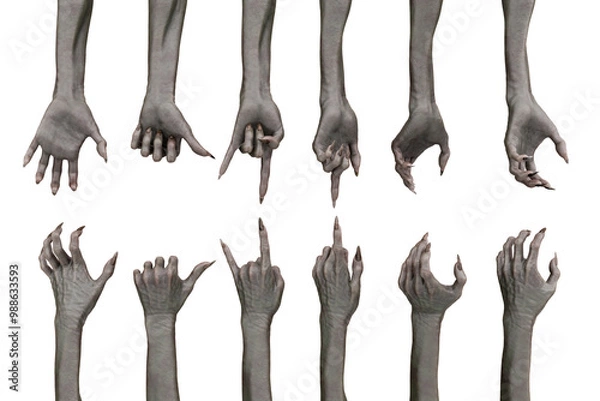 Fototapeta Collection of hands of zombies in various poses and angles for halloween