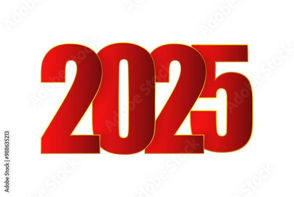 Fototapeta Vector illustration of Happy New Year 2025 text on transparent background