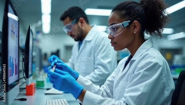 Fototapeta Female Scientist Using Pipette and Test Tubes in Laboratory for Medical Research and Pharmaceutical Innovation