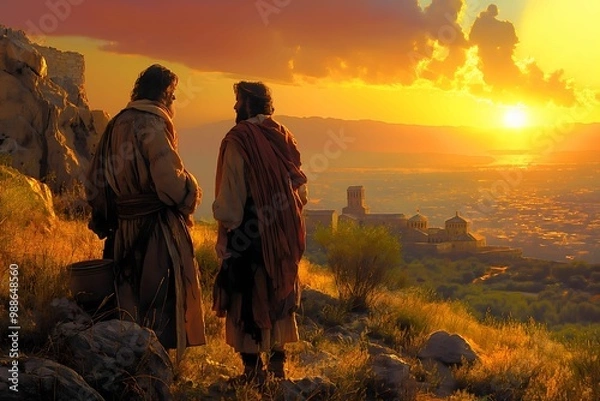 Obraz Biblical illustration, a centurion in Capernaum begs Jesus to heal his paralyzed servant