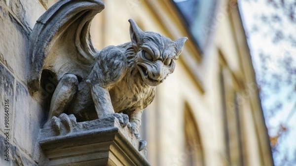 Fototapeta Gargoyle sculpture that showcases a fierce design as a prominent feature on an architectural facade