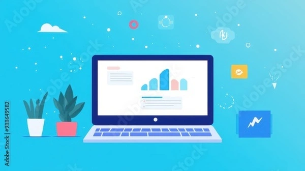 Fototapeta Vibrant Business Analytics Dashboard on Laptop