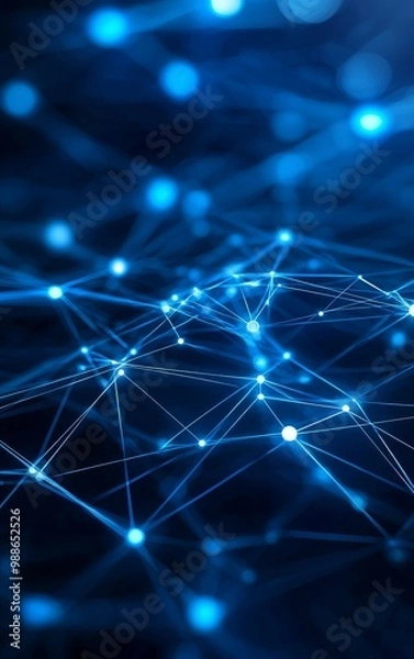 Fototapeta Abstract blue network connections on a dark background, digital communication concept.