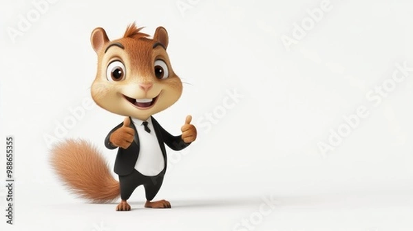 Fototapeta Cheerful Cartoon Chipmunk with Friendly Gesture in Playful Pose