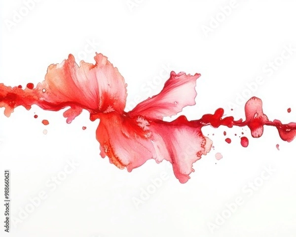Fototapeta Red floral design with splashes on a white isolated background.