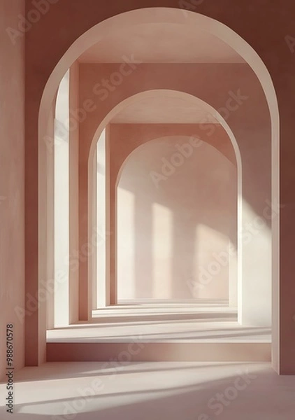Fototapeta Abstract Minimalist Interior Design With Arched Walls And Soft Lighting