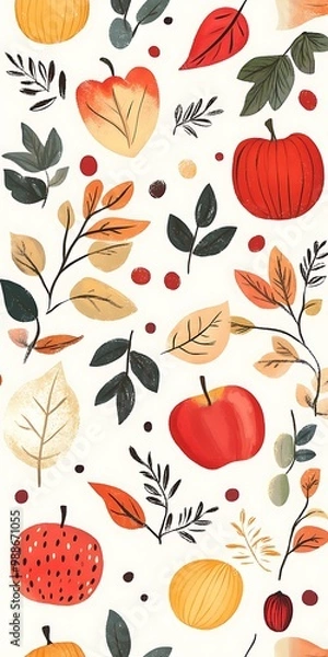 Fototapeta Autumn Leaves and Fruits Seamless Pattern