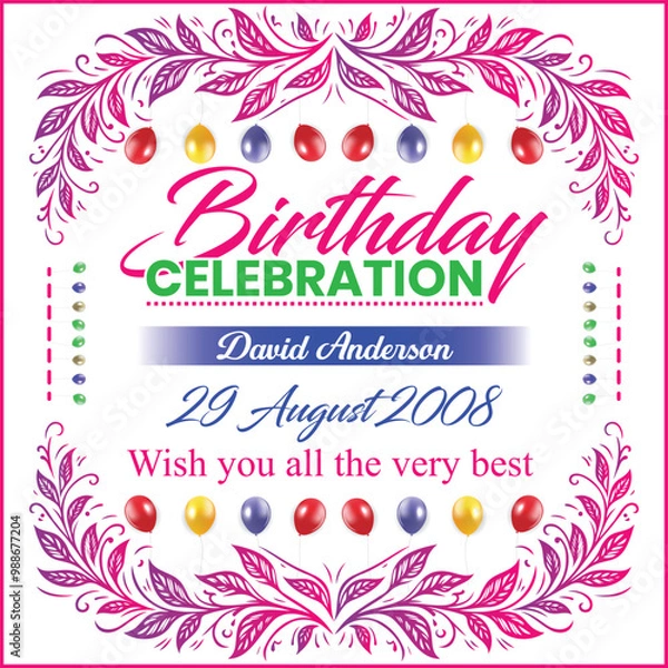 Fototapeta Fully Customizable Birthday Card Design, Vector Illustartion of Laurel Wreath in Birthday Card Design