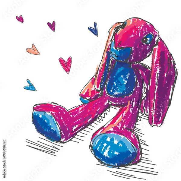 Fototapeta Cute little rabbit. Rabbit color sketch