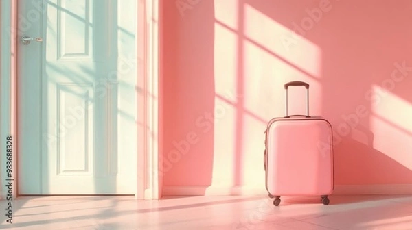 Fototapeta  suitcase packed and ready to go, placed near a door, symbolizing leaving after a divorce