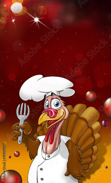 Obraz Turkey as a chef and festive glittering background