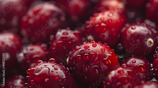 Fototapeta Close-Up of Fresh Cranberries with Water Drops