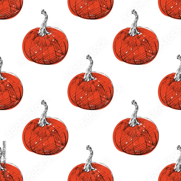 Fototapeta Pumpkin seamless pattern. Pumpkin color sketch