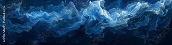 Obraz A mesmerizing display of bright blue flowing smoke on dark background creates captivating visual experience. ethereal movement evokes sense of tranquility and depth