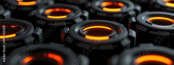 Fototapeta High-Tech Black Rings with Glowing Orange Cores