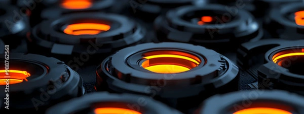 Fototapeta High-Tech Black Rings with Glowing Orange Cores