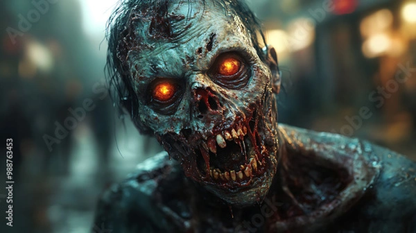 Obraz A man with red eyes and a mouth full of teeth