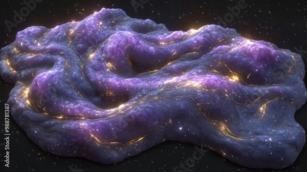 Fototapeta A cosmic representation of a nebula with swirling purple and golden textures.