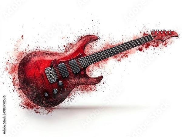 Fototapeta Electric guitar with electric sound waves, rock music energy, bold and modern, isolated on white background