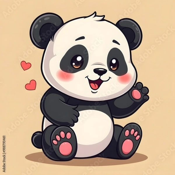 Obraz Cute Playful Panda Chibi Vector Illustration Kawaii Design