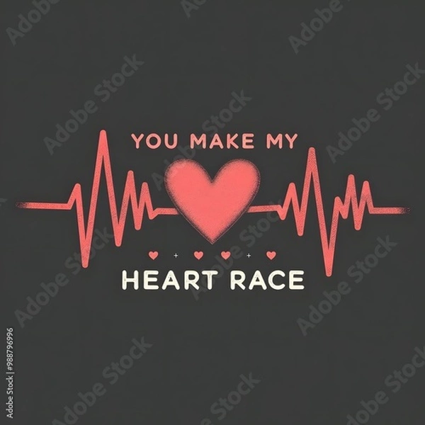 Fototapeta Stylized Heartbeat Line Turning Into Heart with You Make My Heart Race Text