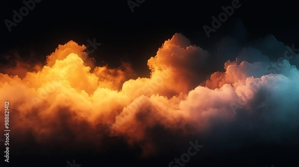 Fototapeta Iridescent clouds glowing faintly over a black backdrop, magical and ethereal, Clouds, Light