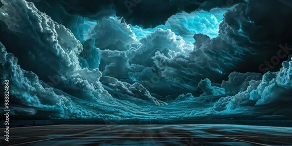 Obraz Gloomy cerulean clouds swirling above a pitch-black sports field, whisper of danger."