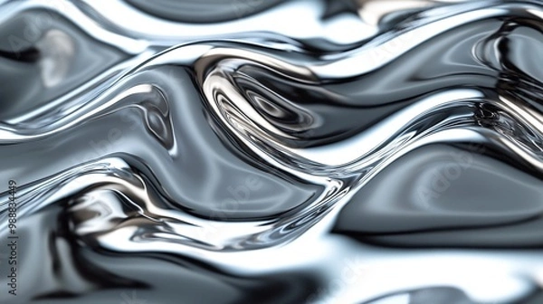Fototapeta abstract smooth silver metallic liquid waves background with high-resolution glossy and reflective surfaces ideal for seamless polished designs and sleek flowing textures