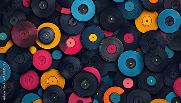 Fototapeta Colorful vinyls seamelssly scattered around