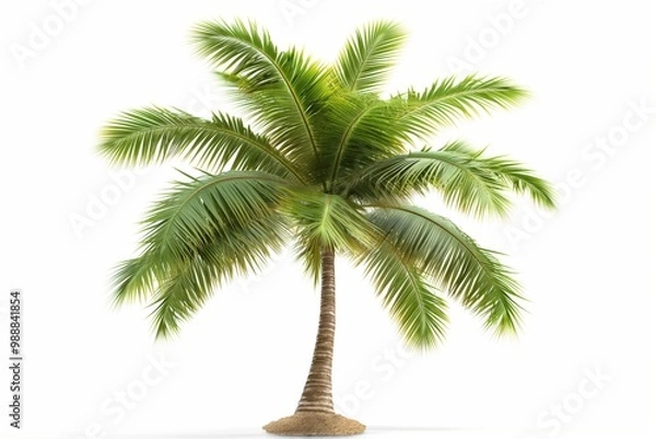 Fototapeta A palm tree is standing tall and alone on a white background. The tree is the main focus of the image, and it is the only object in the scene. The white background creates a sense of emptiness