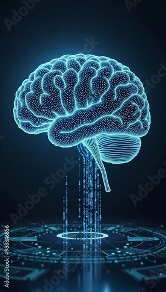 Fototapeta A blue brain with a circuit board in the background.