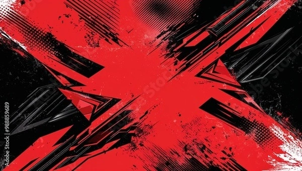 Obraz Abstract red black grunge  background with halftone effect for cover design, poster, cover, banner, flyer and cards. 