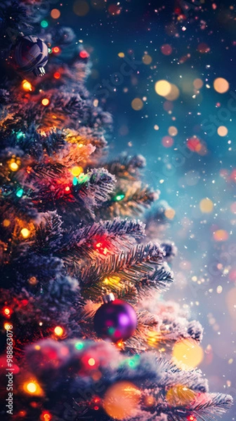 Fototapeta Christmas tree under sparkling lights