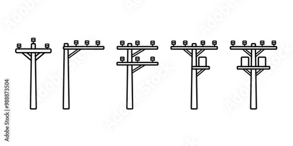Obraz Electric tower thin line icon set. Power pole, electric, and electricity pylon, steel or concrete tower, transmission, station, construction, power distribution design icon symbol. Vector illustration