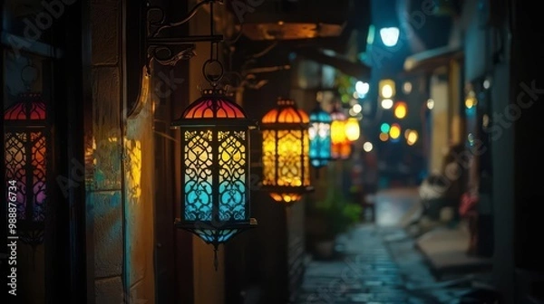 Fototapeta Traditional lanterns glowing in vibrant colors