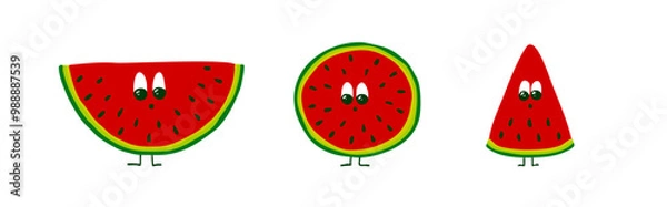 Fototapeta Funny watermelon characters. Three watermelon characters standing in a line withe background. T-shirt design.
