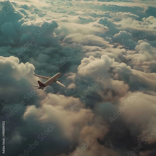 Fototapeta Aesthetic Aerial Image of Airplane from sky