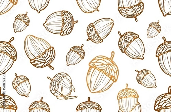 Fototapeta Seamless pattern with acorns, autumn, textile and paper pattern, holiday background, pattern, banner, thanksgiving, halloween, nice, AI art work