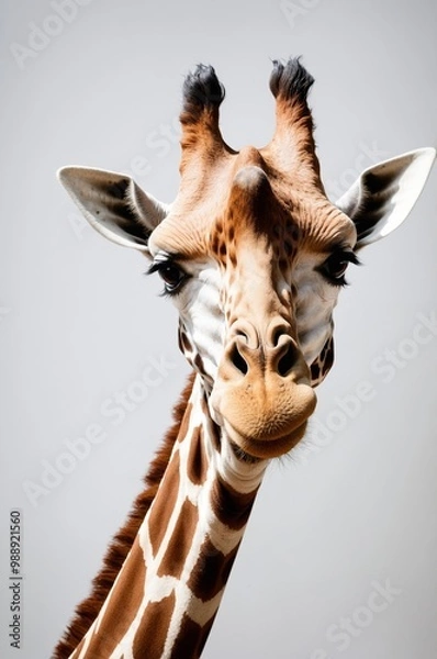 Fototapeta Curious giraffe looking at camera soft expression close-up