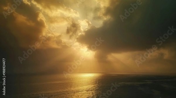 Fototapeta Overcast sky with occasional breaks of sunlight, casting a serene glow