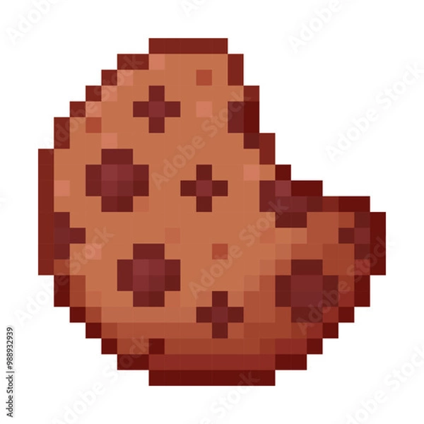 Obraz cookie pixel art, chocolate chip cookie, biscuit, 90s, 80s, old arcade game style item, icon for game, mobile app, 8 bit, vector illustration